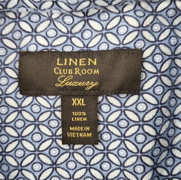 Mens Club Room Luxury Linen Blue White Geo Print Short Sleeve Button Up Sz XXL - Picture 3 of 7